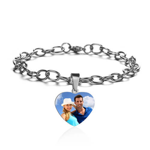 Stainless steel custom color photo jewelry bulk personalized picture engraved heart charm bracelets wholesale
